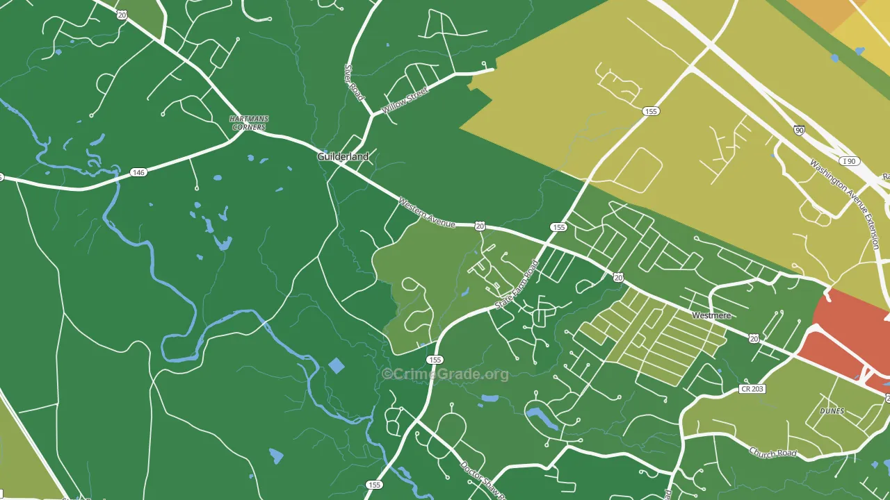 Guilderland, NY Map of Robbery Rates