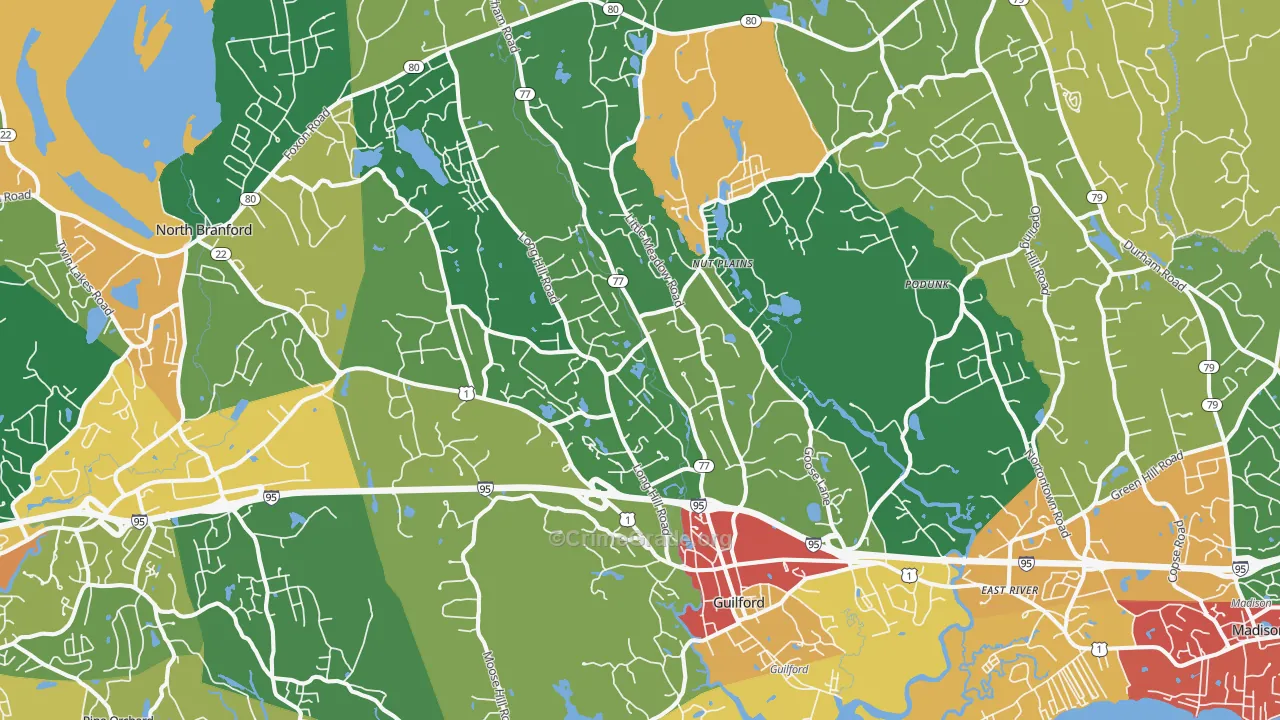 Guilford, CT Map of Robbery Rates