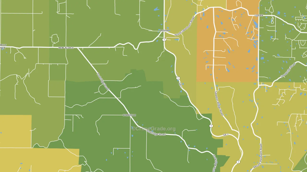 Guilford, IN Map of Robbery Rates