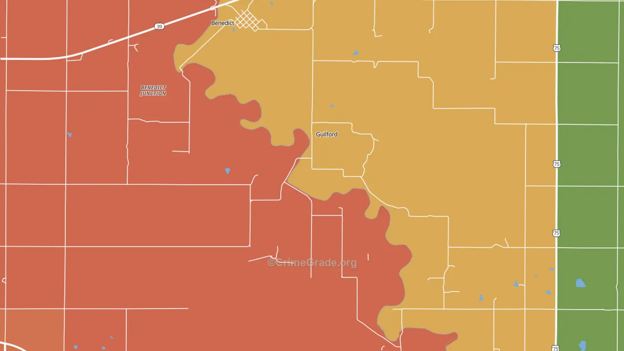 Guilford, KS Map of Robbery Rates