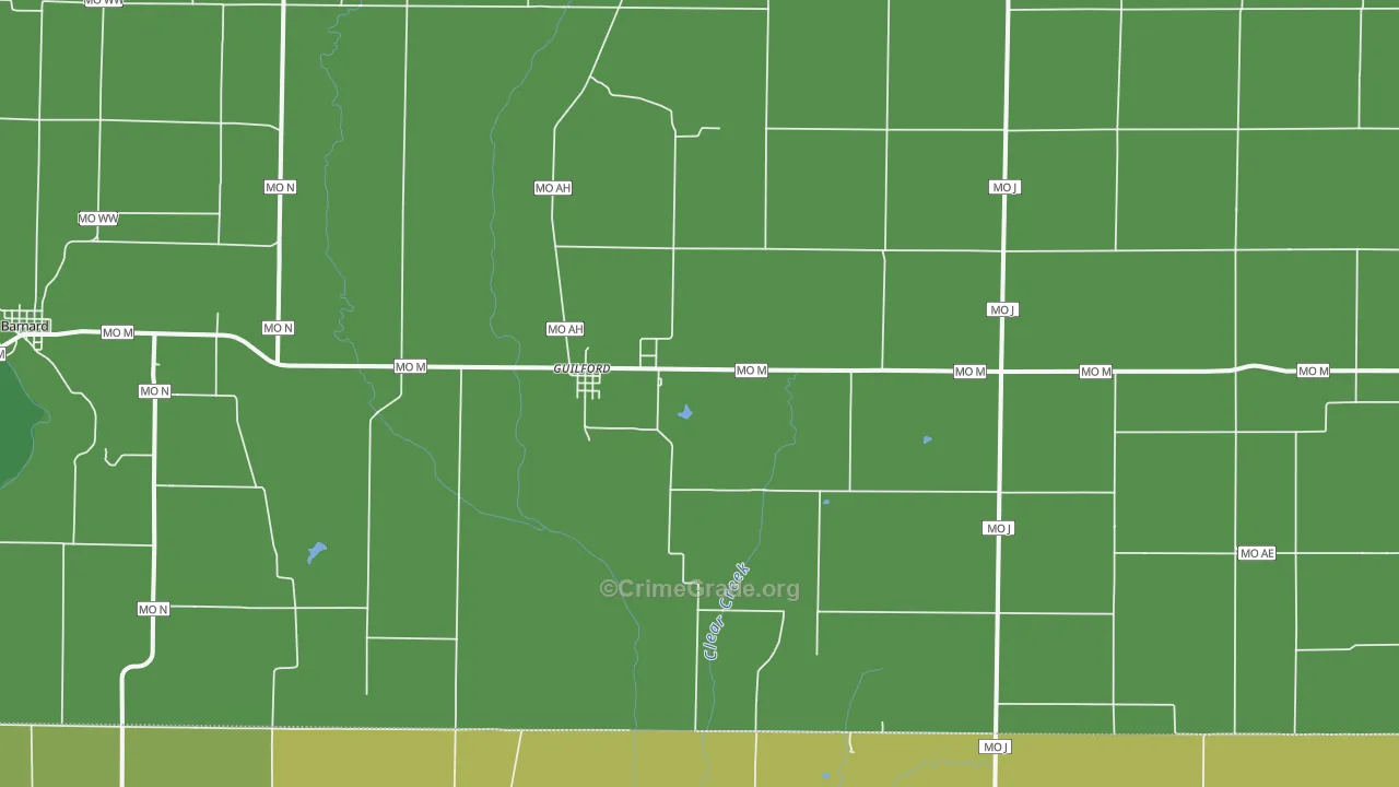 Guilford, MO Map of Robbery Rates