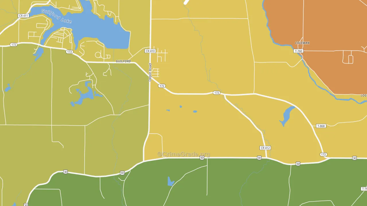 Guilford, OH Map of Robbery Rates
