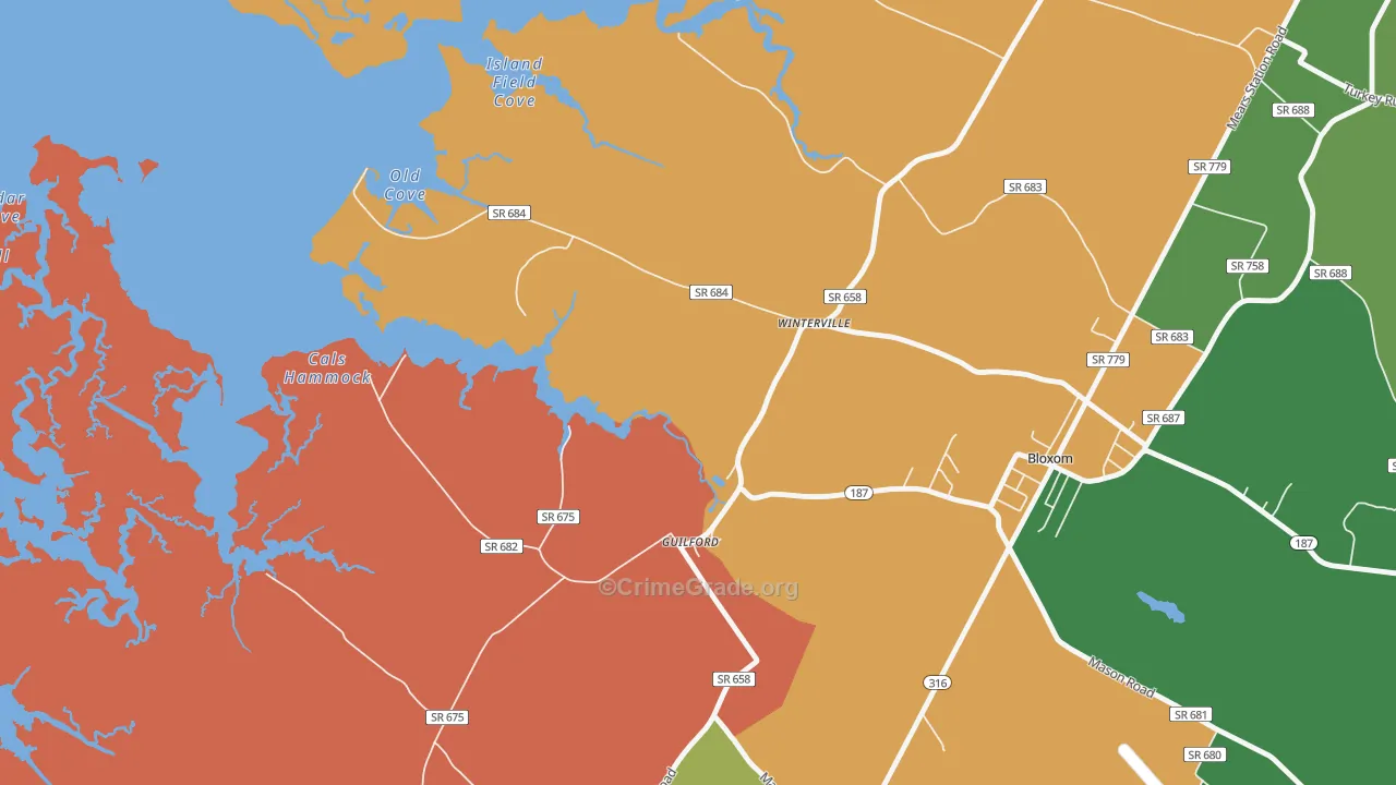 Guilford, VA Map of Robbery Rates
