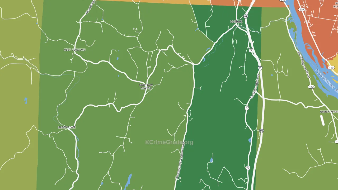 Guilford, VT Map of Robbery Rates