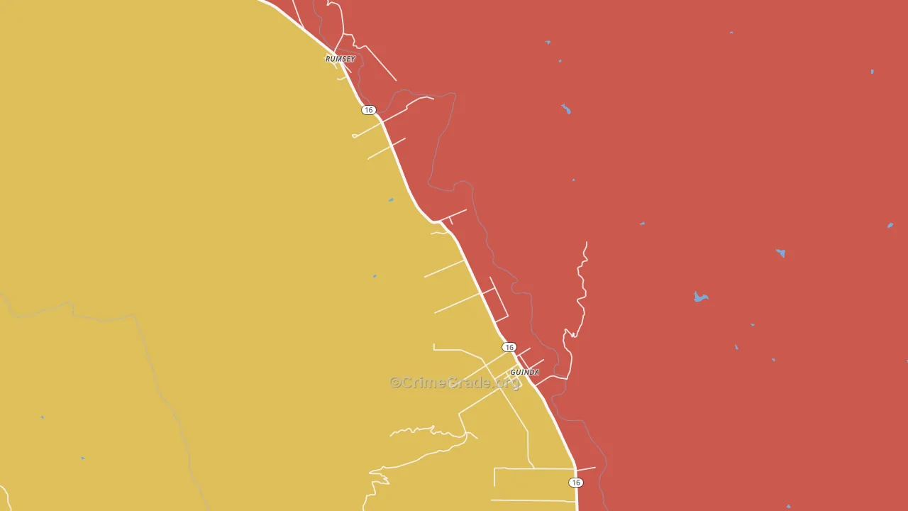 Guinda, CA Map of Robbery Rates