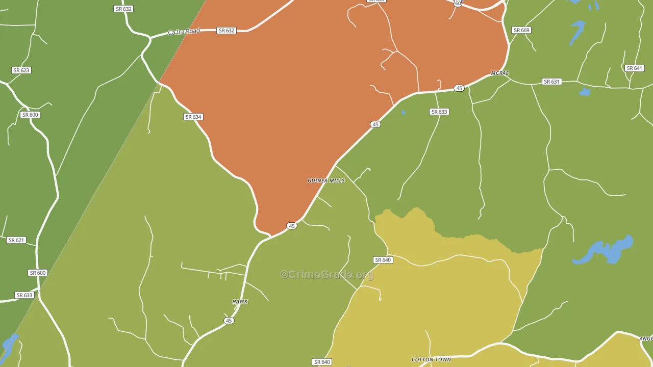 Guinea Mills, VA Map of Robbery Rates