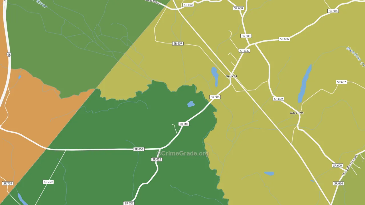Guinea, VA Map of Robbery Rates
