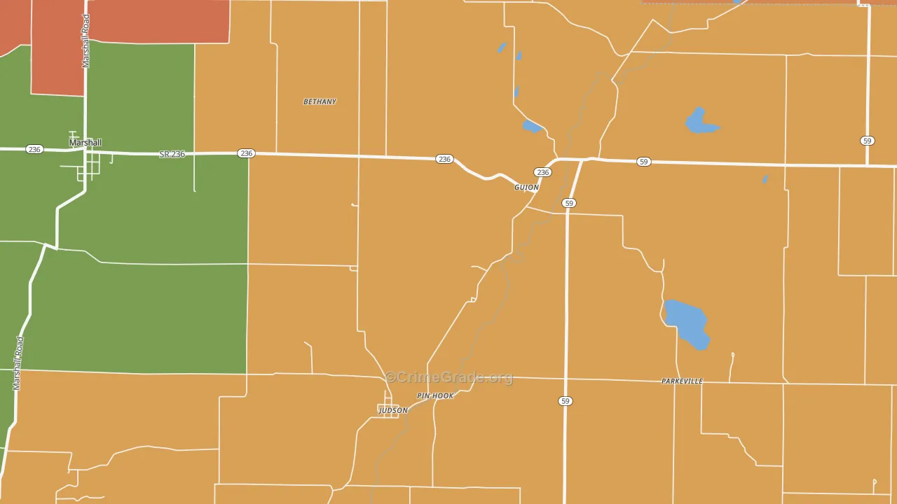 Guion, IN Map of Robbery Rates