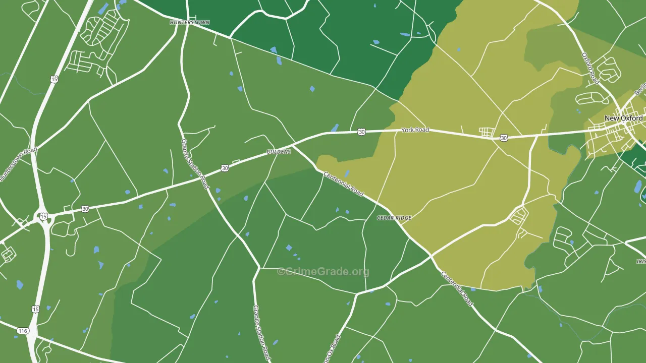 Guldens, PA Map of Robbery Rates
