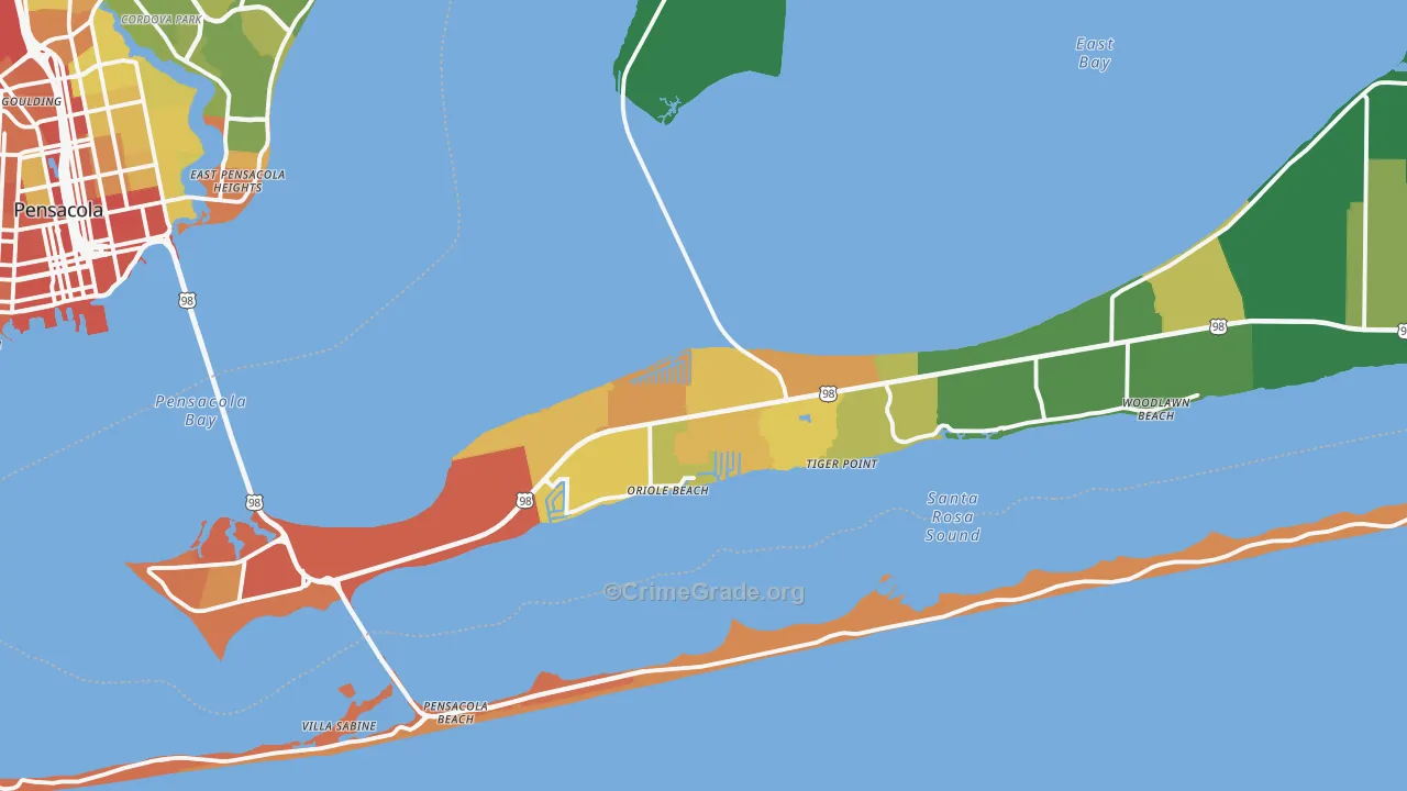 Gulf Breeze, FL Map of Robbery Rates