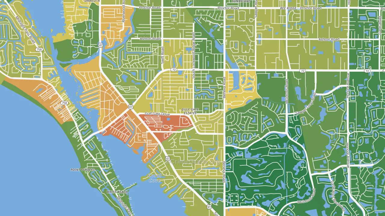 Gulf Gate Estates, FL Map of Robbery Rates