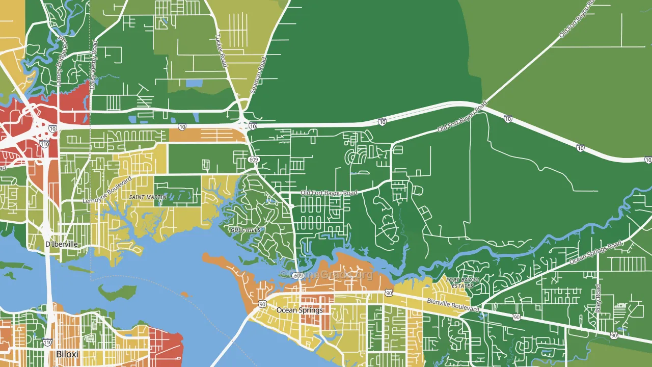 Gulf Hills, MS Map of Robbery Rates