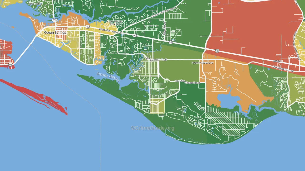 Gulf Park Estates, MS Map of Robbery Rates