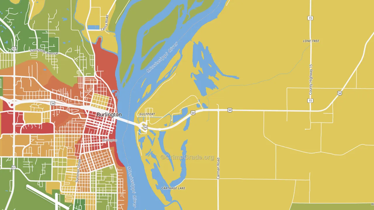 Gulf Port, IL Map of Robbery Rates
