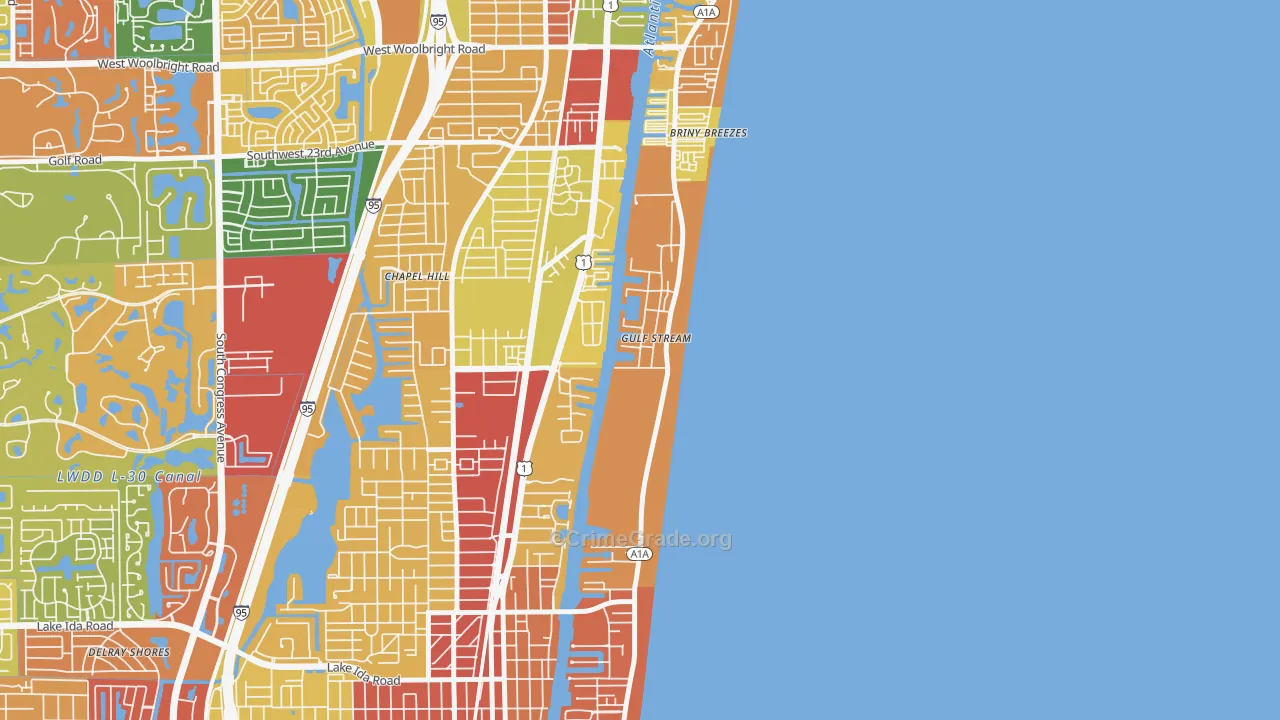 Gulf Stream, FL Map of Robbery Rates
