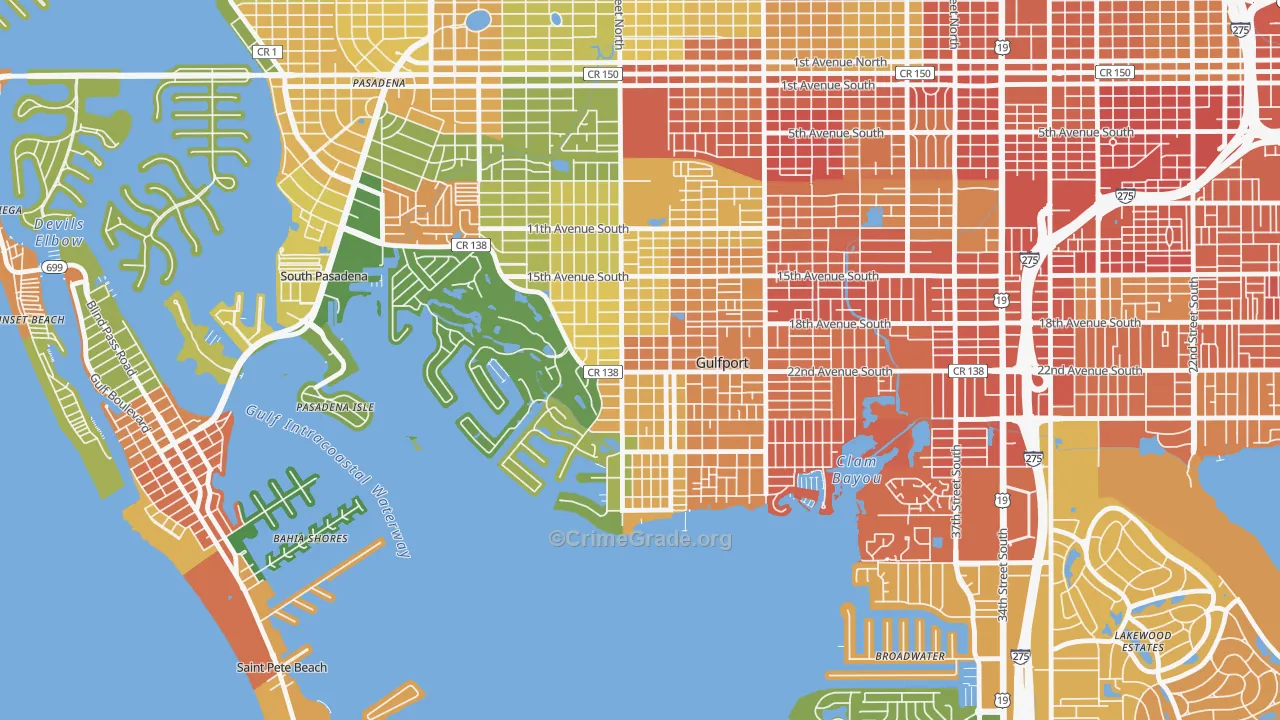 Gulfport, FL Map of Robbery Rates