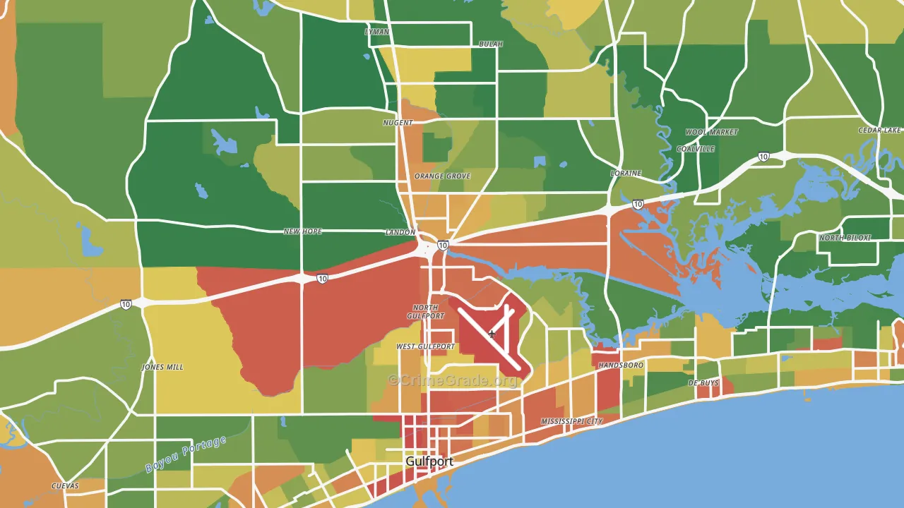 Gulfport, MS Map of Robbery Rates