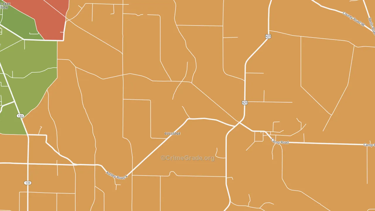 Gulledge, AR Map of Robbery Rates