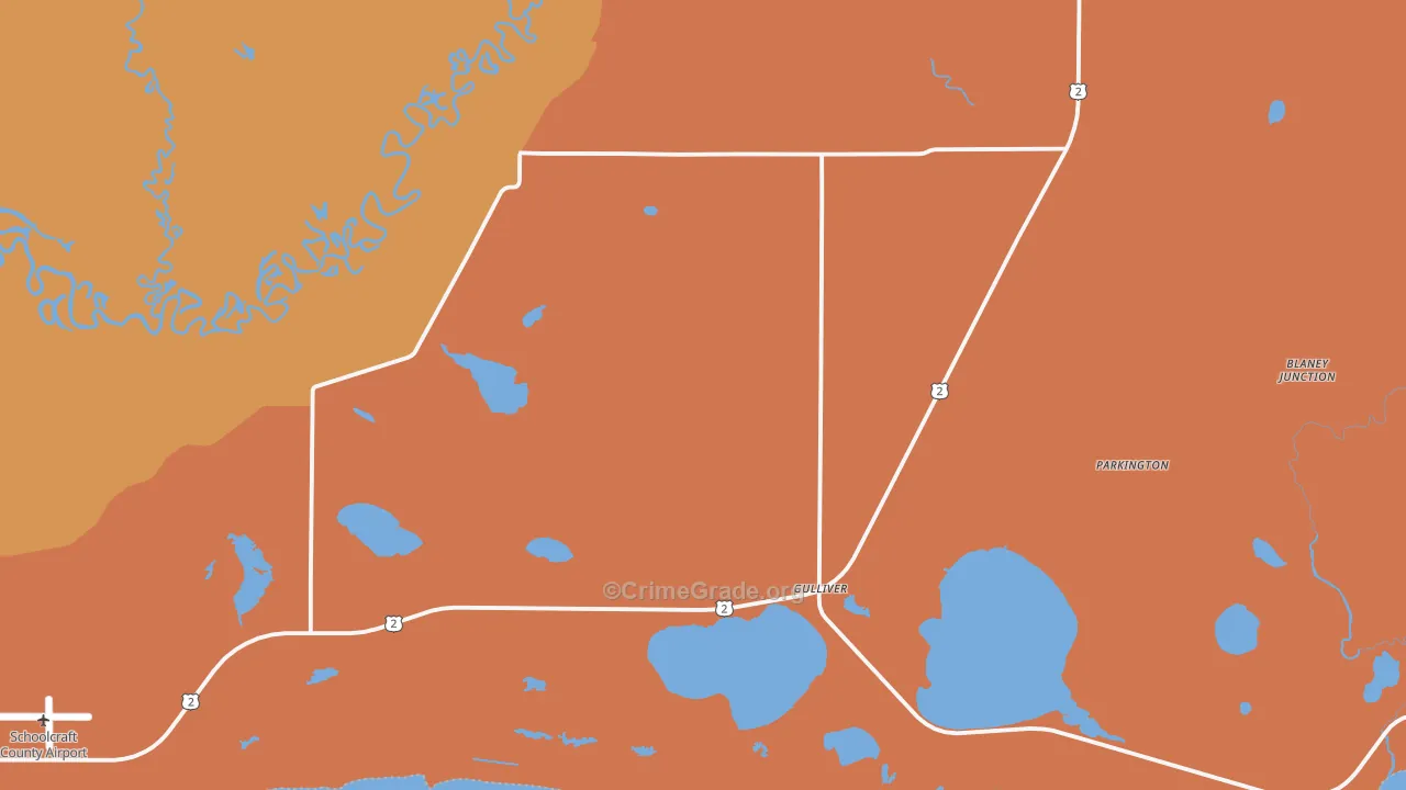 Gulliver, MI Map of Robbery Rates