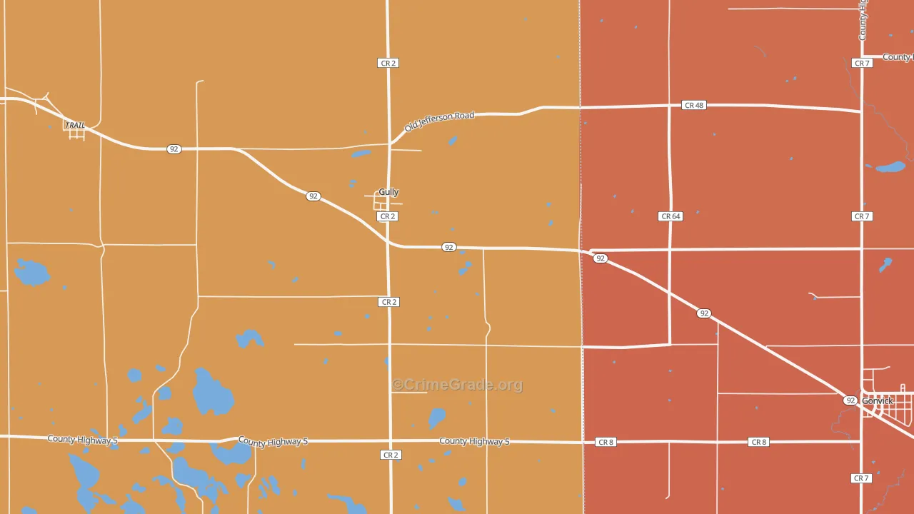 Gully, MN Map of Robbery Rates
