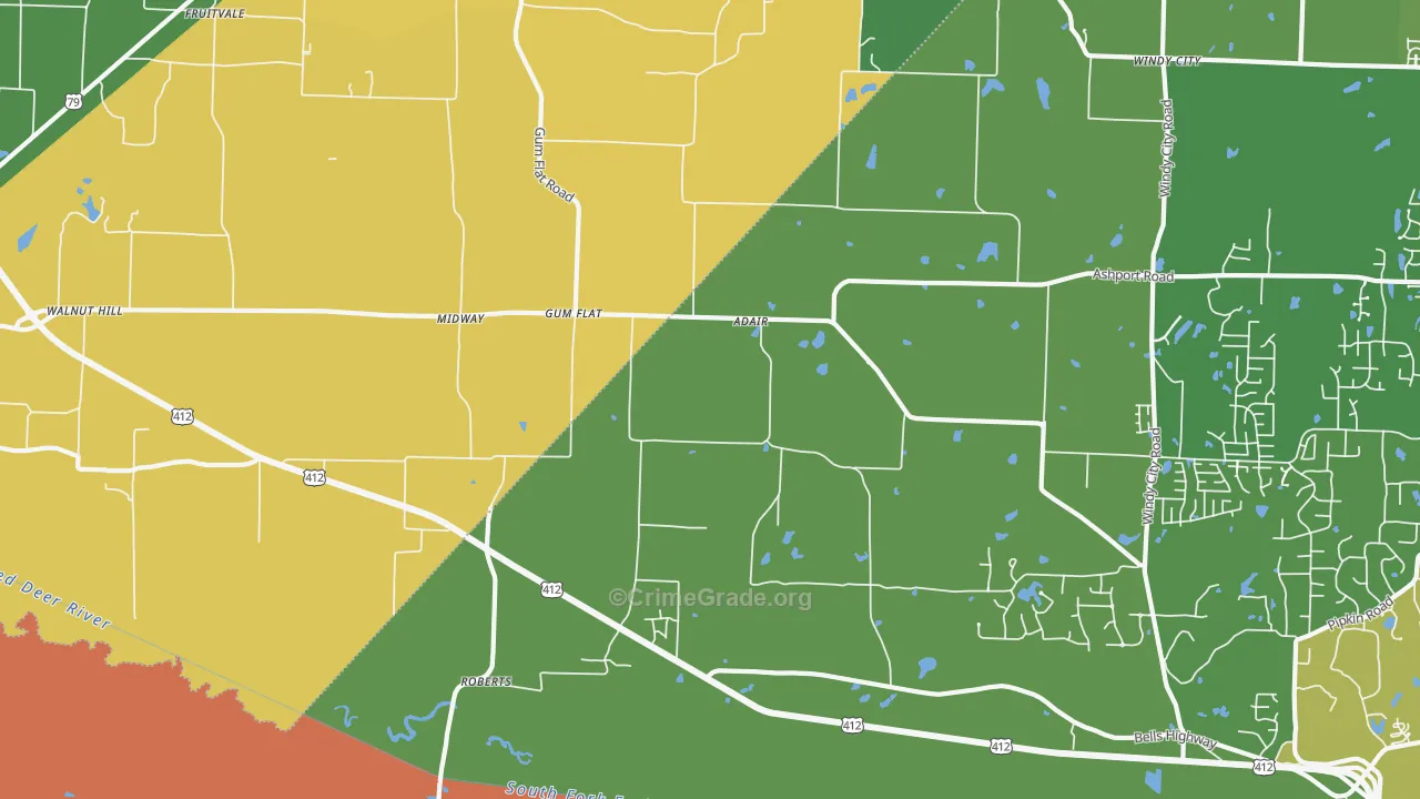 Gum Flat, TN Map of Robbery Rates