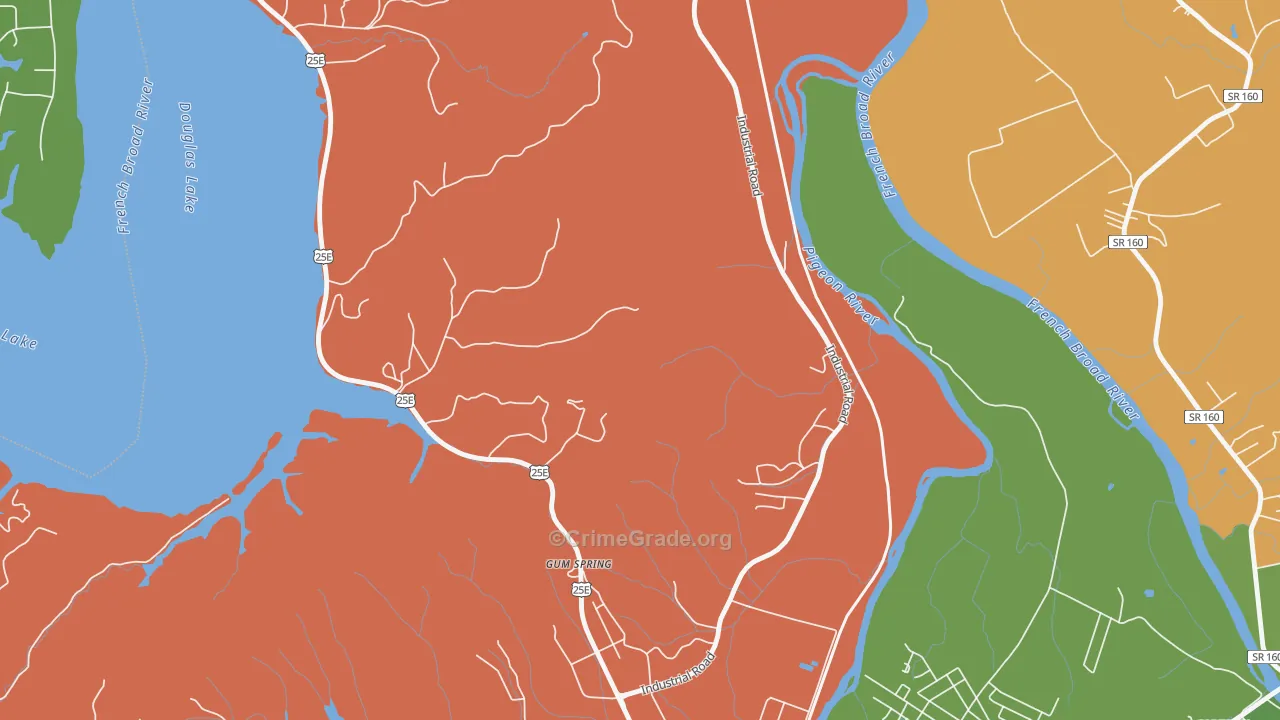 Gum Spring, TN Map of Robbery Rates