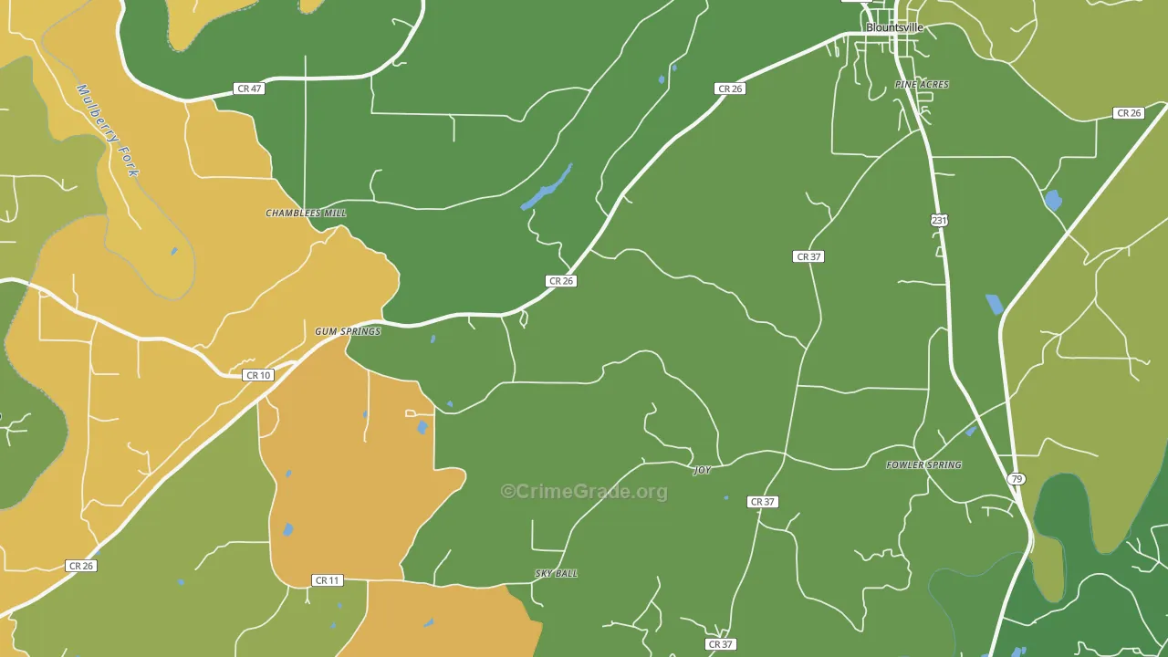 Gum Springs, AL Map of Robbery Rates