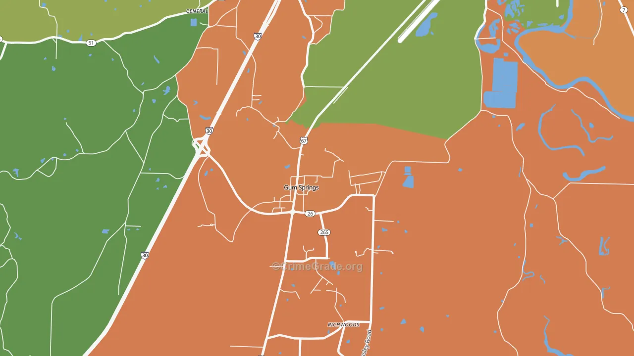 Gum Springs, AR Map of Robbery Rates