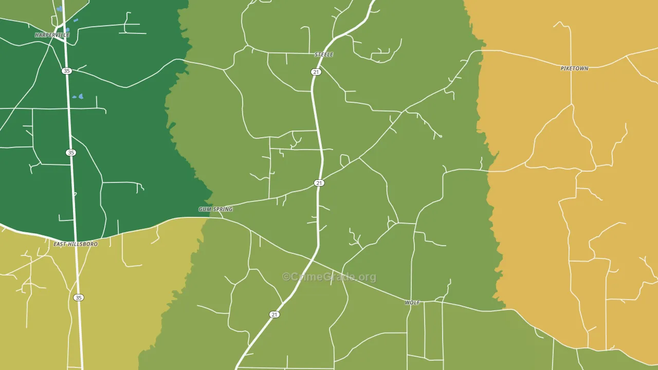 Gum Springs, MS Map of Robbery Rates
