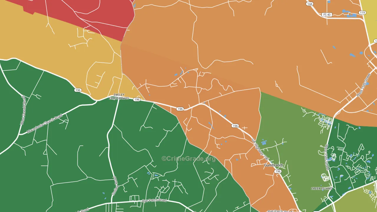 Gumbranch, GA Map of Robbery Rates