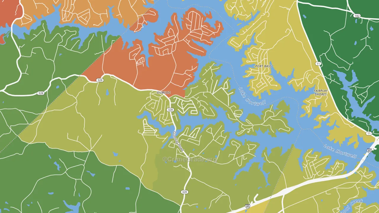 Gumlog, GA Map of Robbery Rates