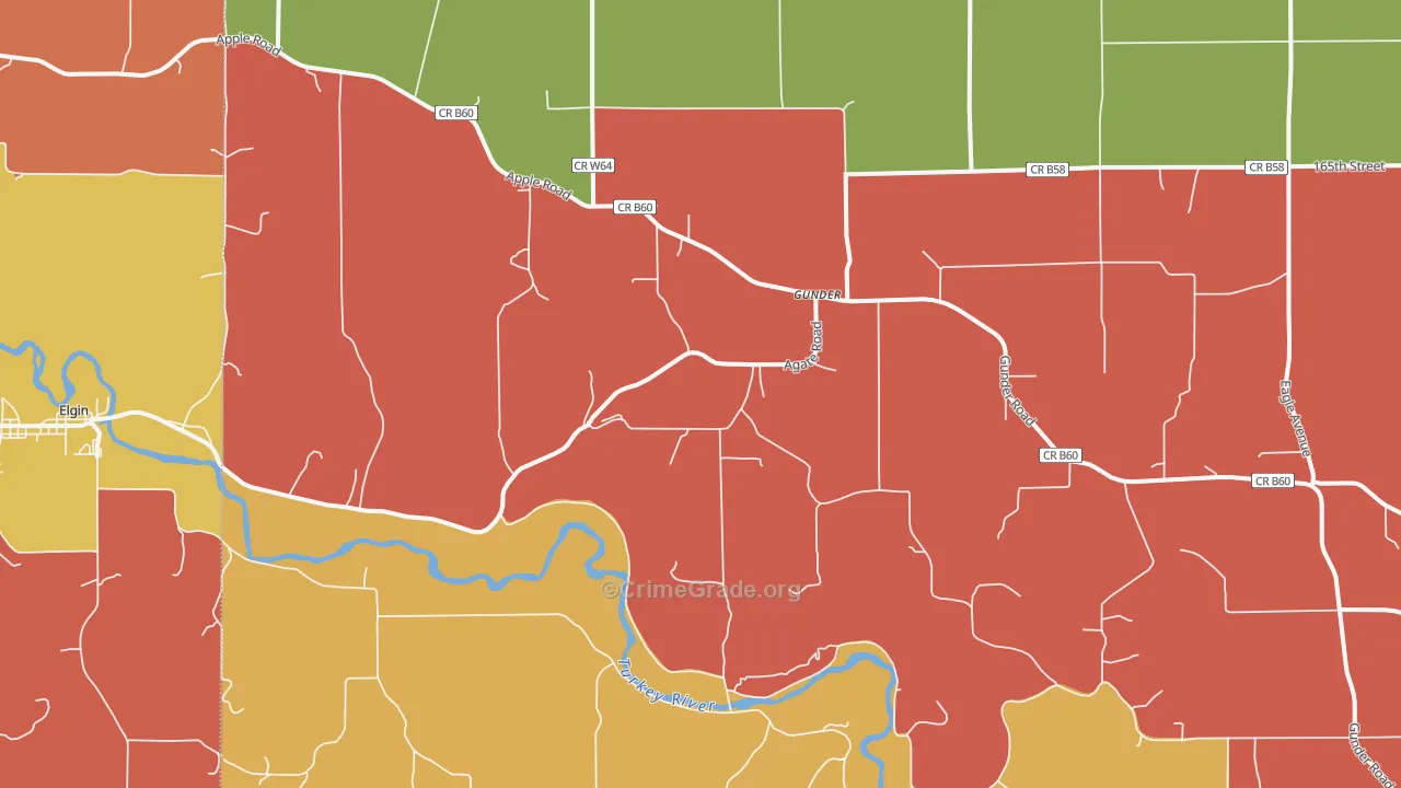 Gunder, IA Map of Robbery Rates