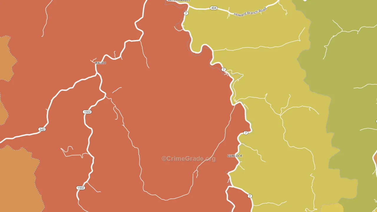 Gunlock, KY Map of Robbery Rates