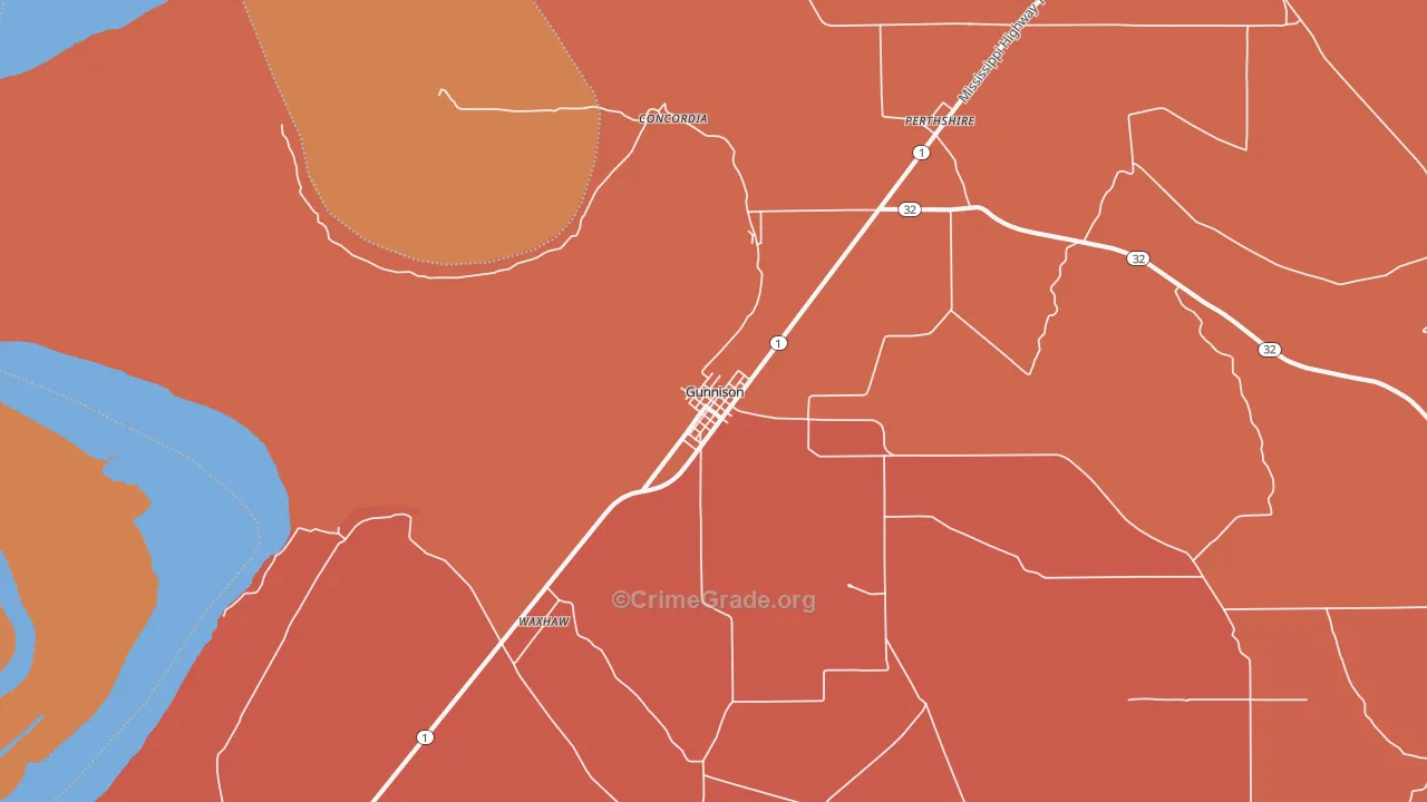 Gunnison, MS Map of Robbery Rates