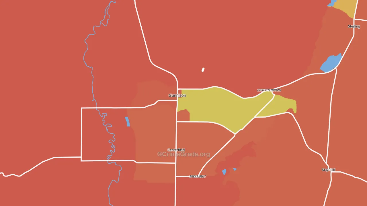 Gunnison, UT Map of Robbery Rates