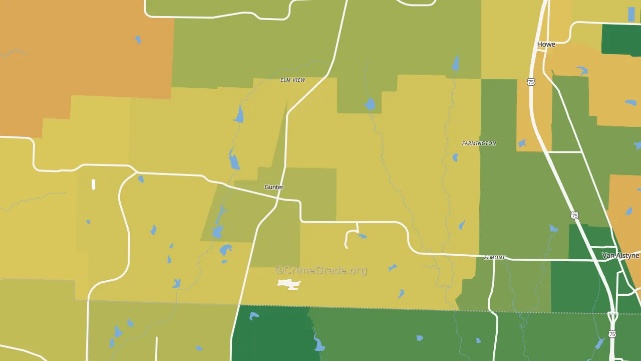 Gunter, TX Map of Robbery Rates