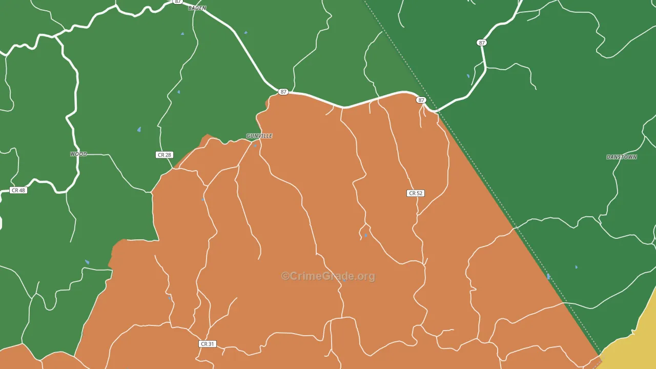 Gunville, WV Map of Robbery Rates