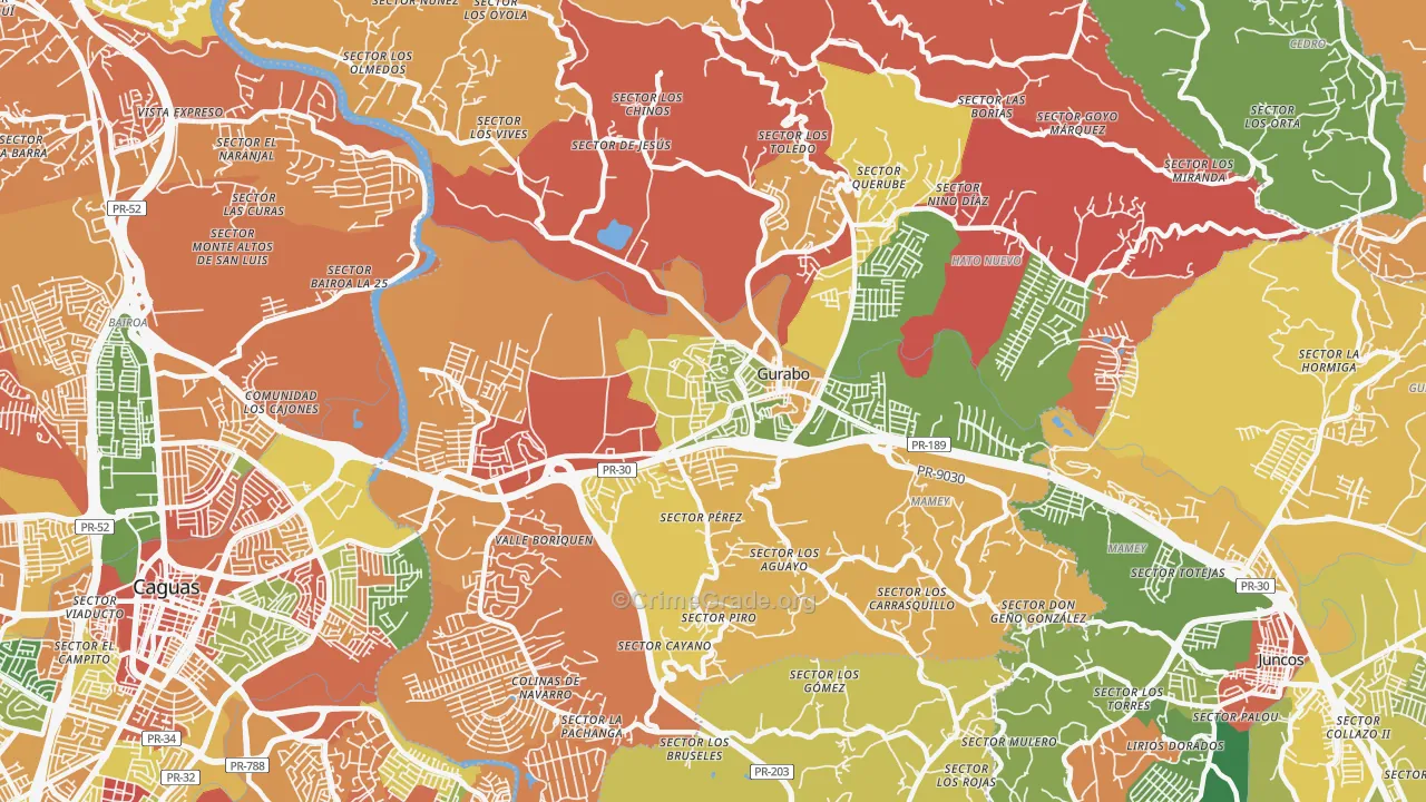 Gurabo Municipio, PR Map of Robbery Rates