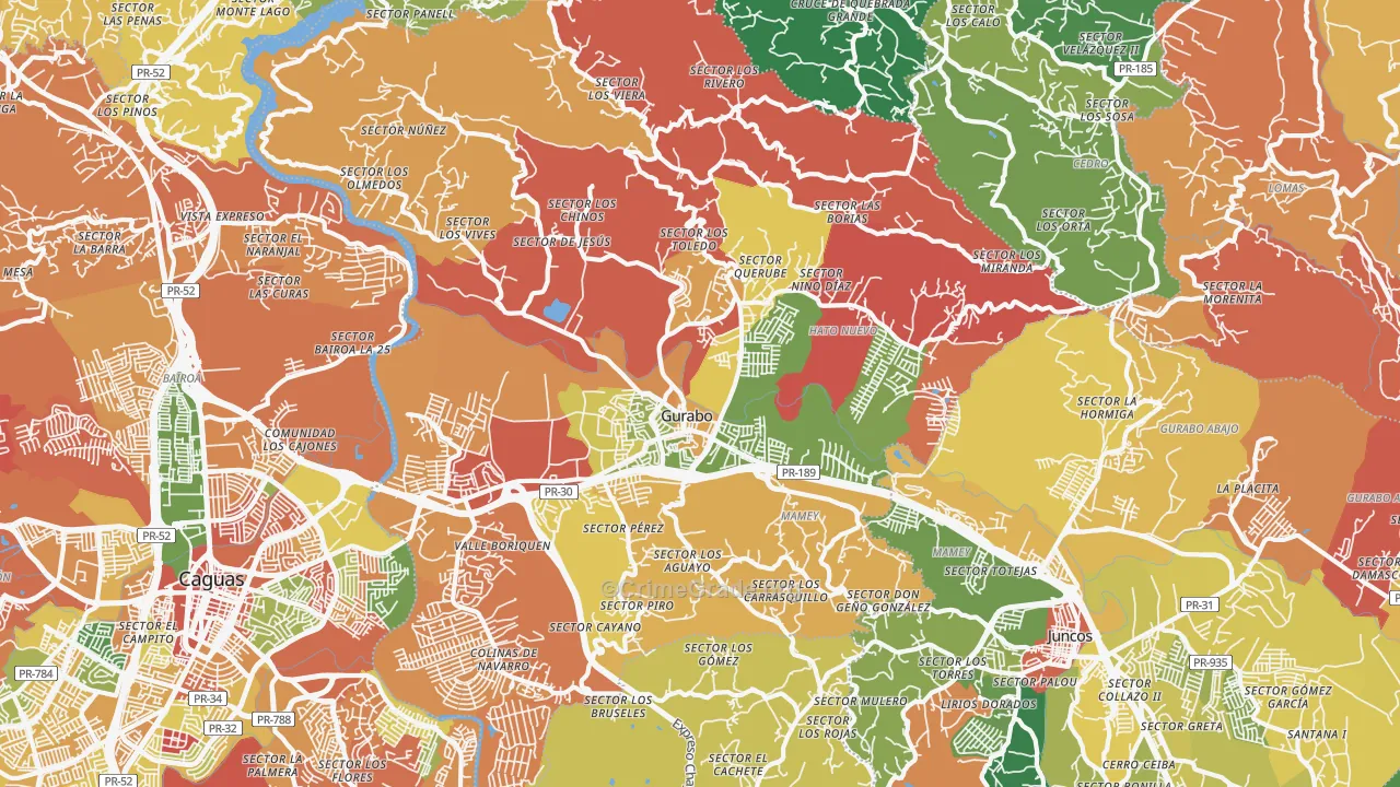 Gurabo, PR Map of Robbery Rates