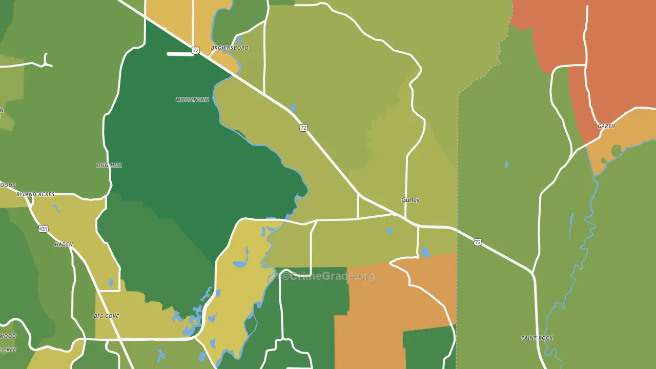 Gurley, AL Map of Robbery Rates