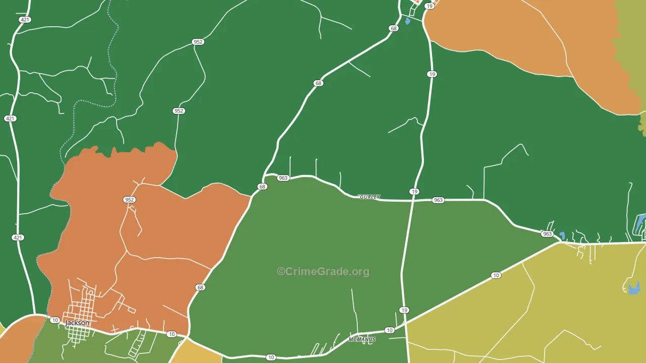 Gurley, LA Map of Robbery Rates