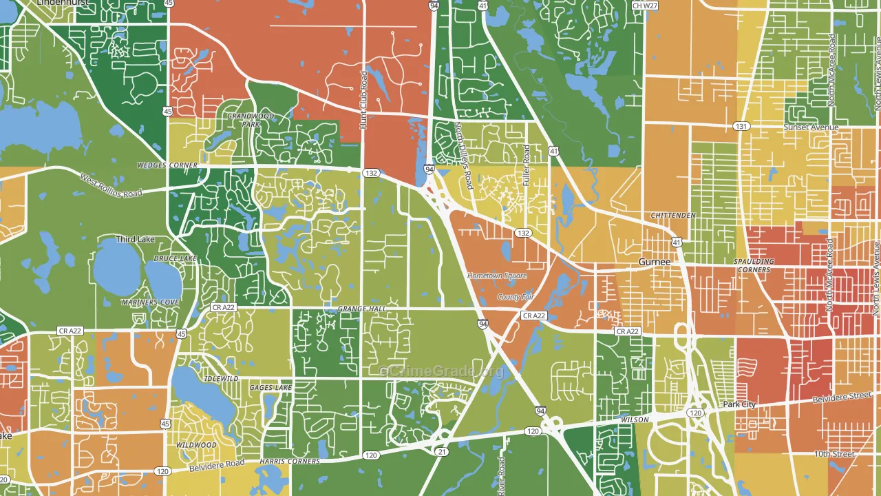 Gurnee, IL Map of Robbery Rates
