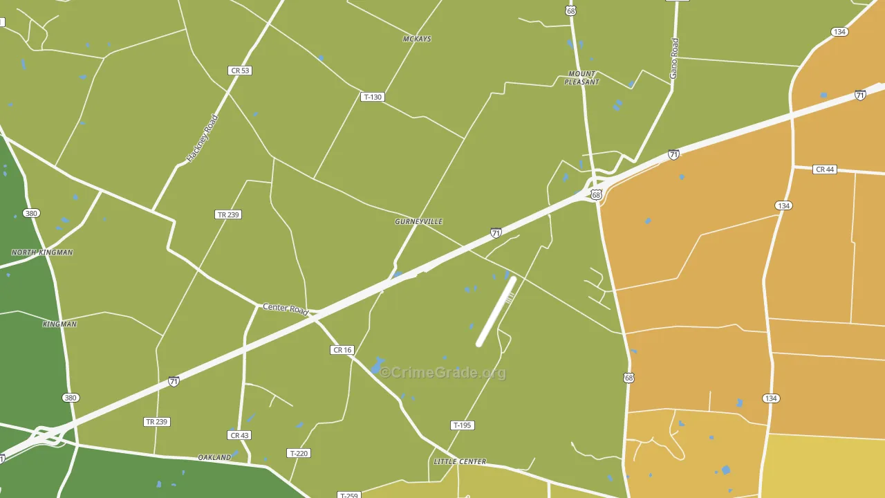 Gurneyville, OH Map of Robbery Rates