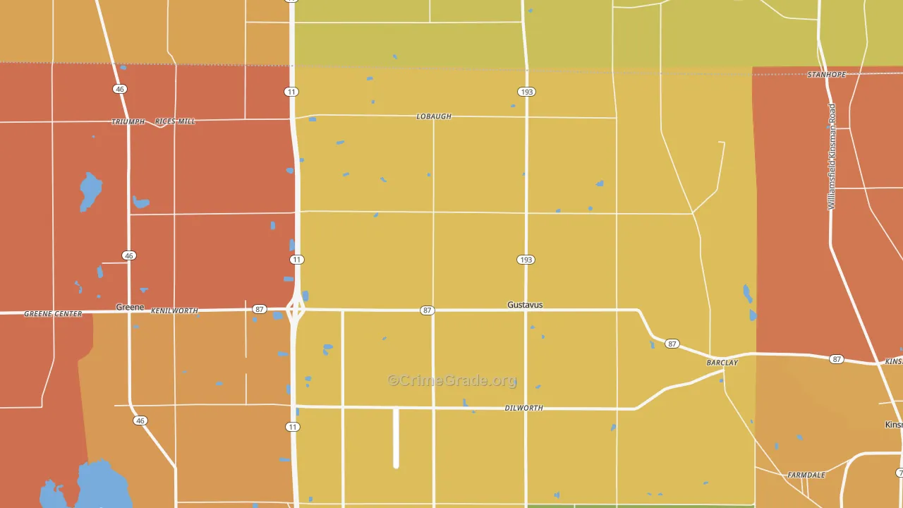 Gustavus, OH Map of Robbery Rates