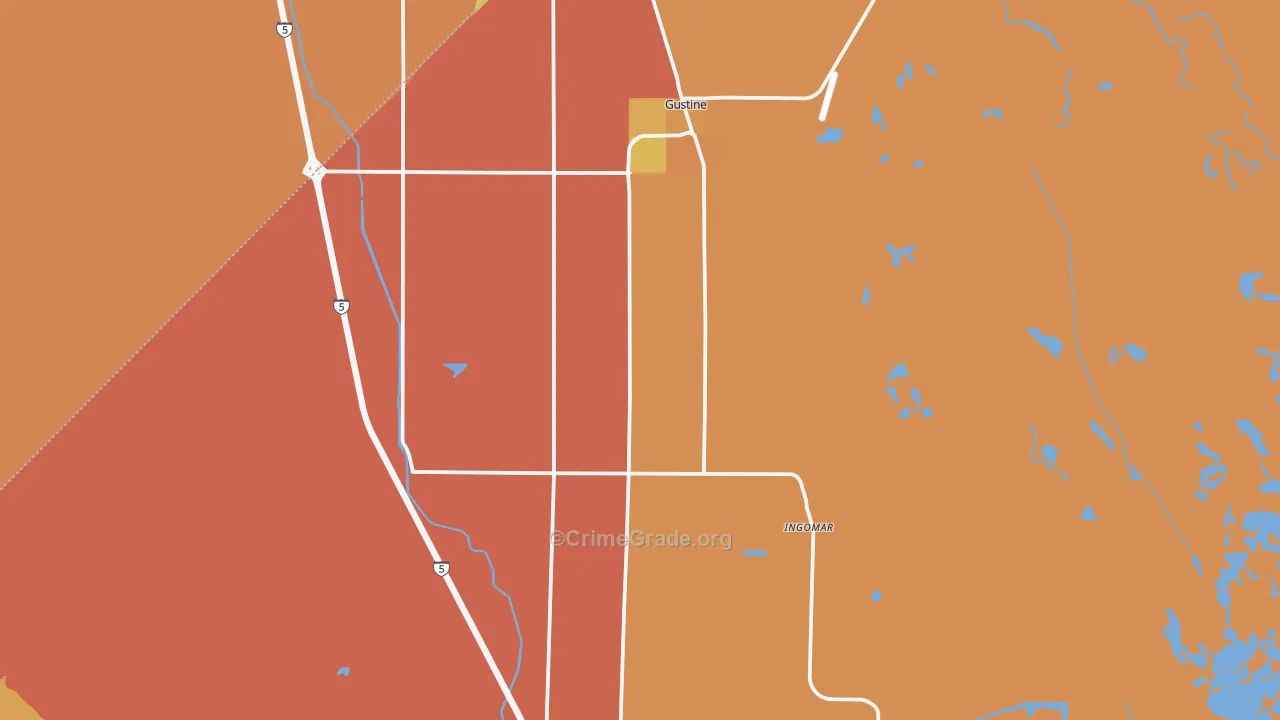 Gustine, CA Map of Robbery Rates