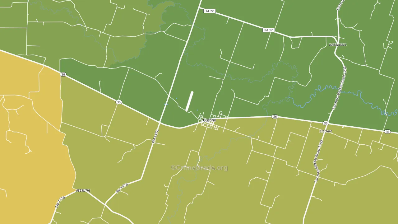 Gustine, TX Map of Robbery Rates