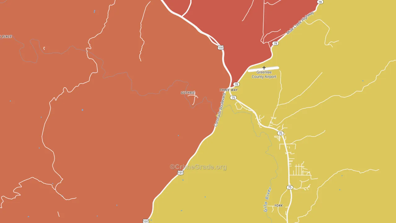 Guthrie, AZ Map of Robbery Rates