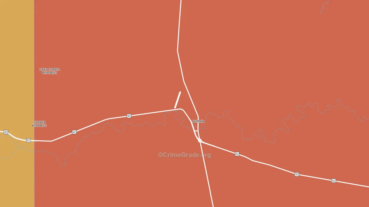 Guthrie, TX Map of Robbery Rates