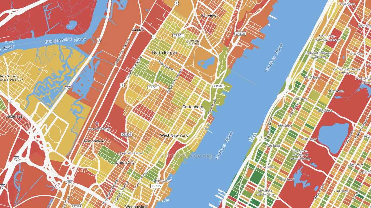 Guttenberg, NJ Map of Robbery Rates