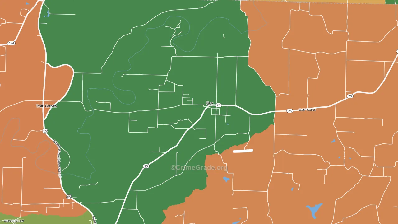 Guy, AR Map of Robbery Rates